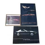 Lot of vintage framed Corvette posters