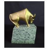 Brass bull figure on a marble base