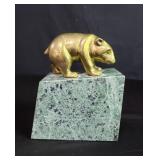 Brass bear figure on a marble base