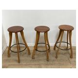 Group of 3 vintage axe handle bar stools