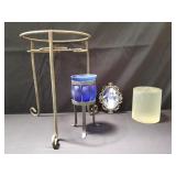 Box of stands, picture frame and vase