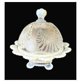 Vintage Mosser opalescent beaded butter dish