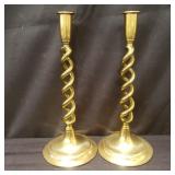 Pair of vintage brass twist turn candlesticks