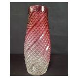 Cranberry to clear glass vase diamond swirl