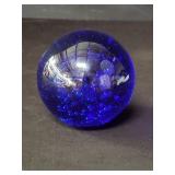 Cobalt blue sphere air bubbles glass paperweight