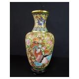 Asian cloisonné enameled vase with wood stand