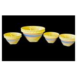 Antique yellow ware pink & blue striped bowls