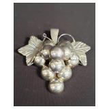 Sterling silver grape cluster with leaves pin