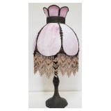 Vintage aluminum table lamp with stain glass shade