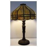 Vintage spelter table lamp with stain glass shade
