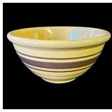 Antique yellow ware brown striped bowl