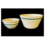 Antique oven ware green & white striped bowls