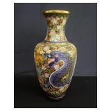 Asian cloisonné enameled vase on wood stand