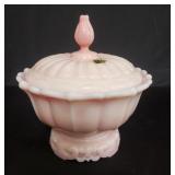 Vintage 3pc Fenton Rosalene pink milk glass lidded