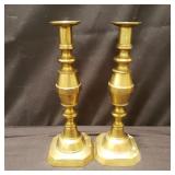Pair of English brass candlesticks marked "The