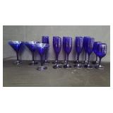 Group of cobalt blue glass stemware