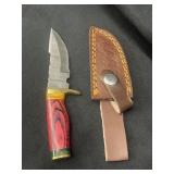 Damascus steel fixed blade knife w/ leather sheath