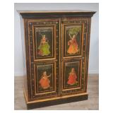 Vintage Indian folk art-style hand-painted cabinet