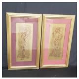 Pair of framed nude prints