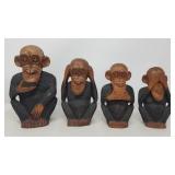 Carved wood wise monkeys figures