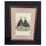 Antique Victorian fashion engraving under glass