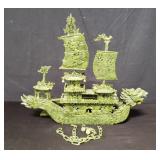 Chinese faux jade dragon ship
