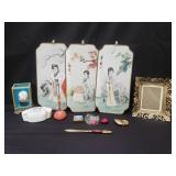 Box of miscellaneous hand painting on fabric,