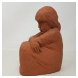 Signed clay female figure sculpture