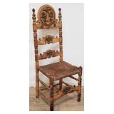 Antique high back rush seat side chair