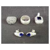 Sterling silver with blue glass pendant, pair of
