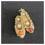 14k gold, pearls, and multicolored gemstones