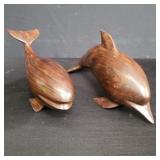 Pair of vintage hand-carved ironwood dolphins