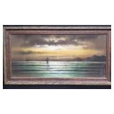 Antique signed Gunderson seascape pastel painting