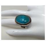 Silver adjustable ring with blue (aqua) stone