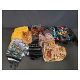 Nine rayon and silk scarves