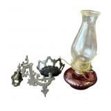 Vintage cranberry glass lamp with wall mount