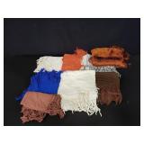 Eight 100% rayon one marked 100 silk  scarves