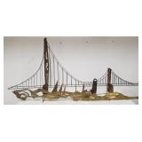 Mid-century brass bridge sculpture, as is