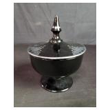 Deco silver overlay ebony glass covered bowl