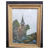 Vintage reversed painting on glass with mother