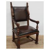 Toscano-style hand carved & leather throne chair