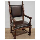 Toscano-style hand carved & leather throne chair