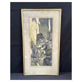 Framed pencil signed linocut on paper "Young