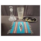 Box of miscellaneous glass decanter, vase, plate