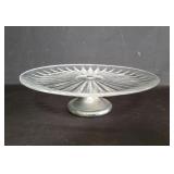 Val Saint Lambert crystal and silver plate cake