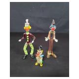 Three Murano hand blown glass clowns