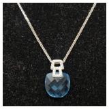 14k white gold necklace with diamond and blue