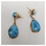 14k gold and larimar earrings