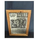 Framed Pancho Villa wanted print on board