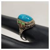 14k gold ring with enamel and turquoise ring